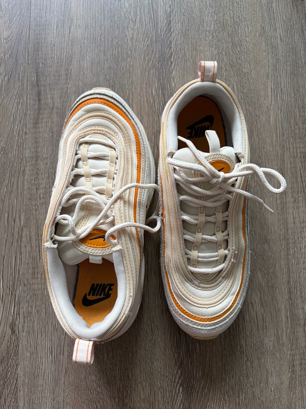 Nike Air Max 97 - Cream and Orange Wave-Accent Sneakers